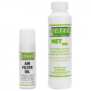 Kit d'entretien pour filtres à air Green 250ml + Huile aérosol 50ml